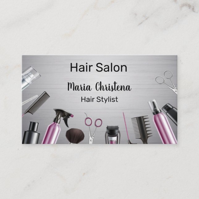 Hair Styling Tools Hair Salon Hair Stylist Pink Business Card (Front)