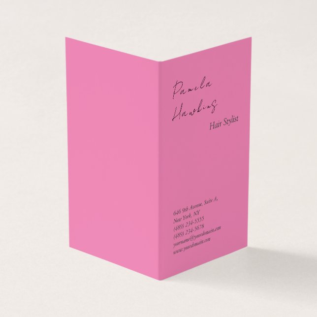 Hair stylish professional plain pink feminine business card (Outside)
