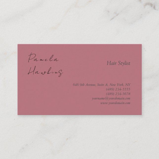 Hair stylish professional plain rose gold colour business card (Front)