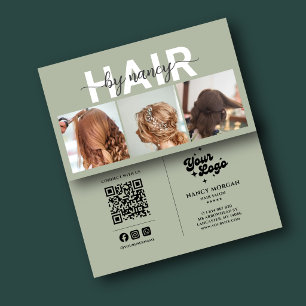 Hair Stylist 3 Photo QR Code Logo Sage Green Business Card