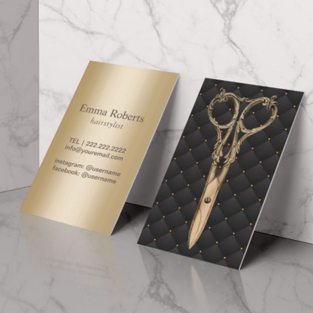 Hair Stylist Antique Gold Scissor Luxury Salon Business Card (Creator Uploaded)