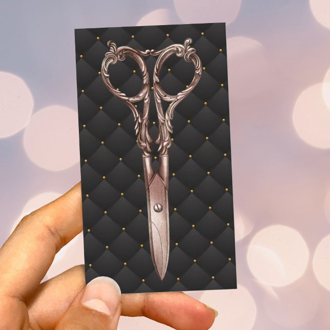 Hair Stylist Antique Rose Gold Scissor Lux Salon Business Card (Creator Uploaded)