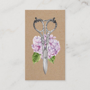 Hair Stylist Antique Scissor & Hydrangea Flower Business Card