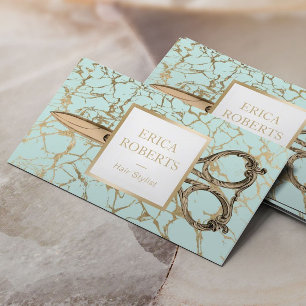 Hair Stylist Antique Scissor Mint & Gold Marble Business Card