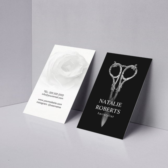 Hair Stylist Antique Scissor & Rose Beauty Salon Business Card (Creator Uploaded)