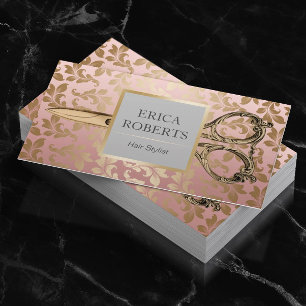 Hair Stylist Antique Scissor Rose Gold Damask Business Card