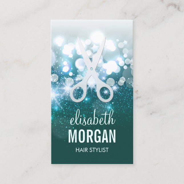Hair Stylist Appointment Card Teal Glitter Sparkle (Front)