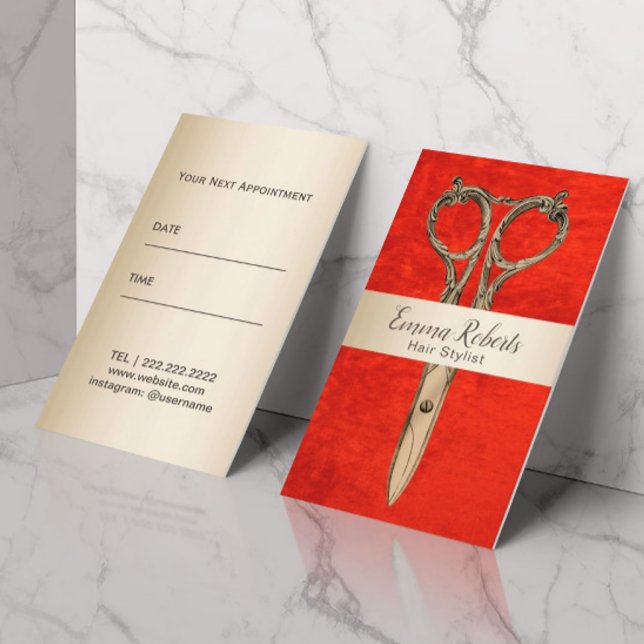 Hair Stylist Appointment Modern Gold & Red Salon (Creator Uploaded)