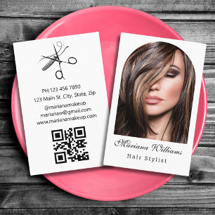 hair stylist arch photo qr code minimalist modern business card