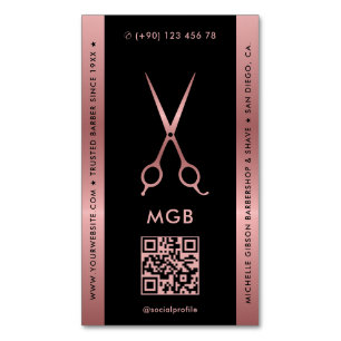 Hair Stylist Barber Black Pink Rosegold Scissors  Magnetic Business Card