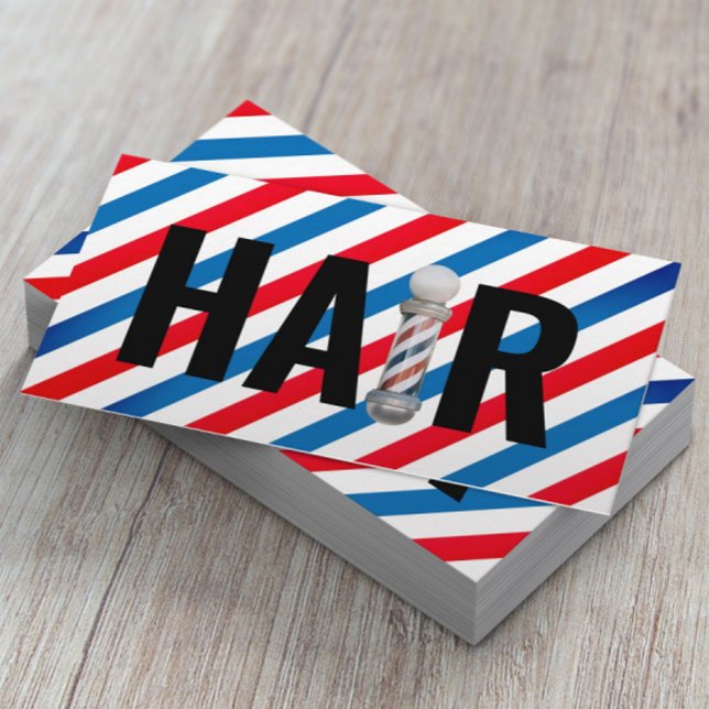 Hair Stylist Barber Pole Typography Hairdresser Business Card (Creator Uploaded)