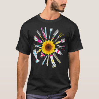 Hair Stylist Barber Tools Floral Tshirt