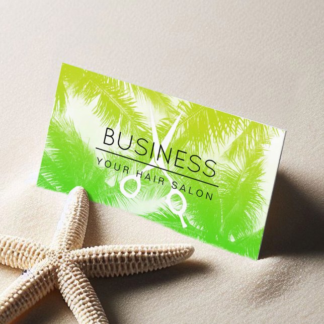 Hair Stylist Beach Themed Palm Trees Modern Salon Business Card (Creator Uploaded)