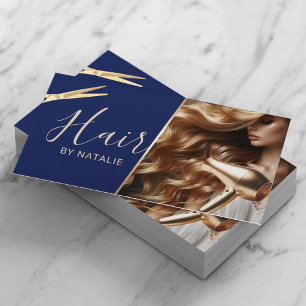 Hair Stylist Beauty Girl Photo Navy Blue Salon Business Card