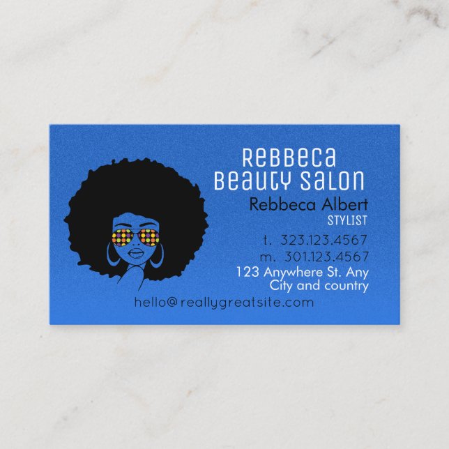Hair Stylist Beauty Girl Salon Blue Business Card (Front)