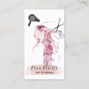 Hair Stylist Beauty Girl Watercolor Floral Hair Business Card