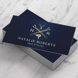Hair Stylist Beauty Logo Navy Blue & Gold Salon Business Card