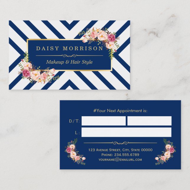 Hair Stylist Beauty Salon Floral Navy Appointment (Front/Back)