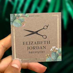 Hair Stylist Beauty Salon Foliage Rustic Kraft Square Business Card