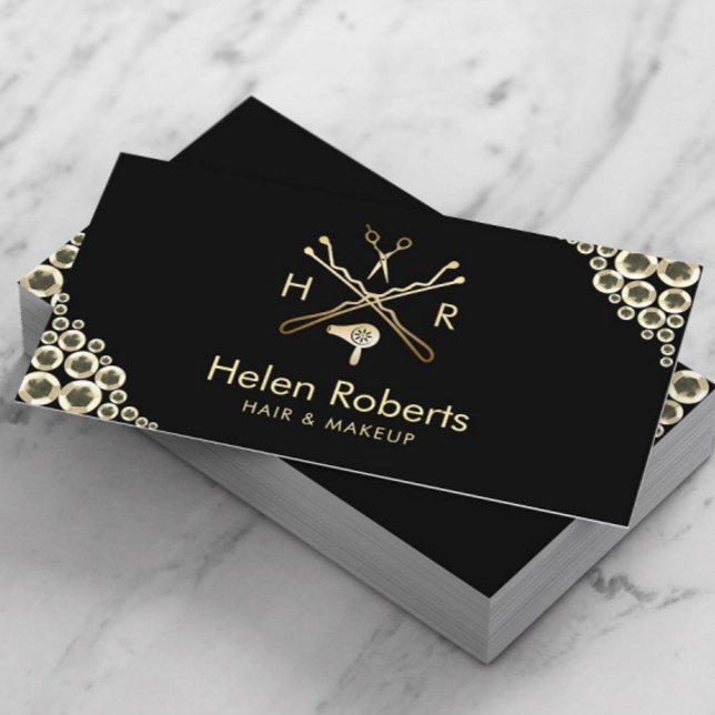 Hair Stylist Beauty Salon Logo Modern Gold Sequins Business Card (Creator Uploaded)