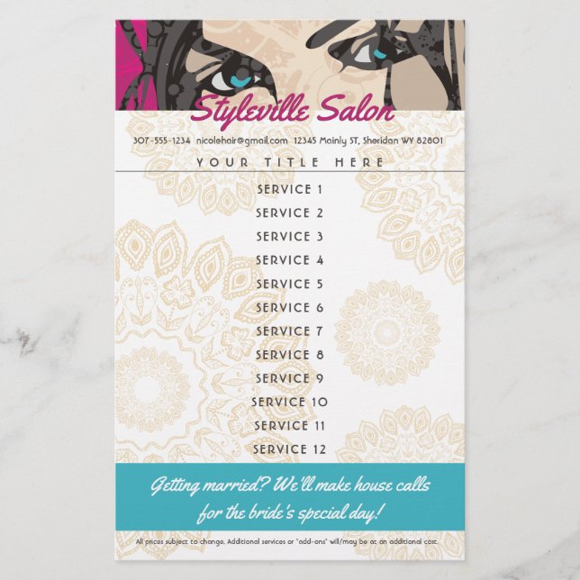 Hair stylist beauty salon makeup artist price list flyer (Front)