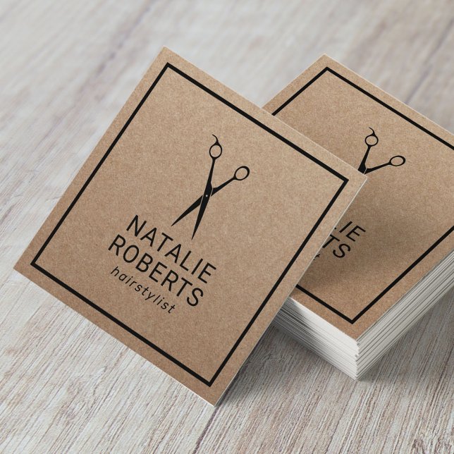 Hair Stylist Beauty Salon Minimalist  Rustic Kraft Square Business Card (Creator Uploaded)