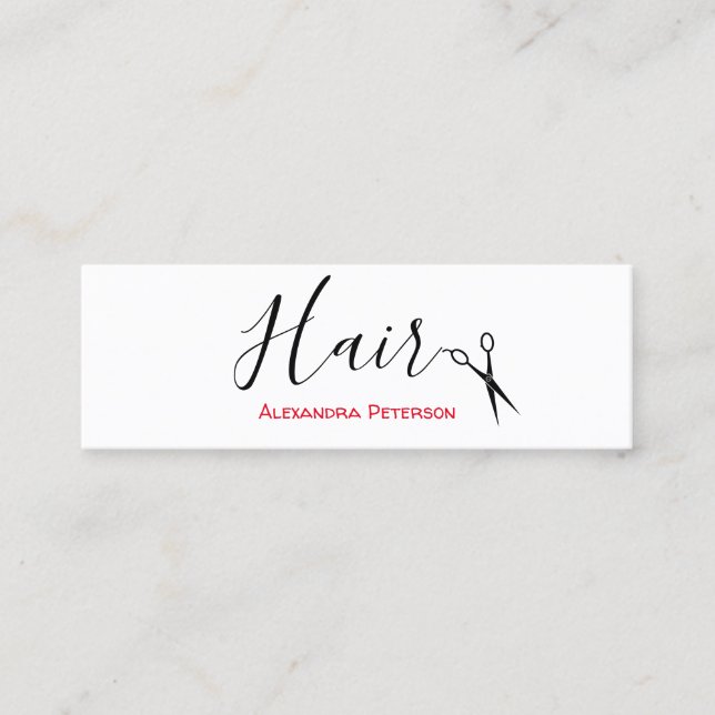 Hair Stylist - Black and Red Mini Business Card (Front)