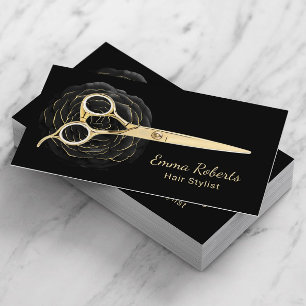 Hair Stylist Black & Gold Floral Beauty Salon Business Card