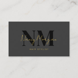Hair Stylist Black Gold Monogram QR Code Logo Business Card