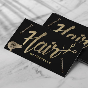 Hair Stylist Black & Gold Typography Beauty Salon Business Card