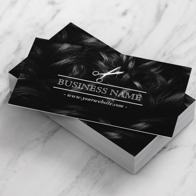 Hair Stylist Black Hair Background Modern Scissor Business Card (Creator Uploaded)