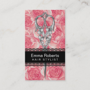 Hair Stylist Black Laced Floral Beauty Salon Business Card