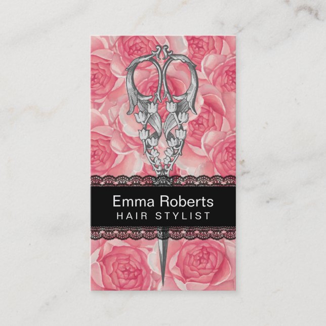 Hair Stylist Black Laced Floral Beauty Salon Business Card (Front)