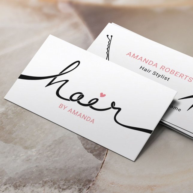 Hair Stylist Black & Pink Typography Hair Salon Business Card (Creator Uploaded)