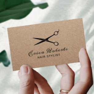 Hair Stylist Black Scissor Logo Rustic Kraft Business Card