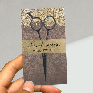 Hair Stylist Black Scissor Stylish Gold & Copper Appointment Card