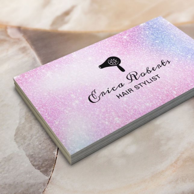 Hair Stylist Blow Dryer Pastel Glitter Drybar Business Card (Creator Uploaded)