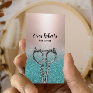 Hair Stylist Blush Rose Gold & Aqua Teal Business Card
