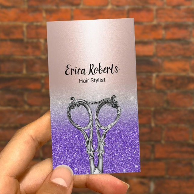 Hair Stylist Blush Rose Gold & Purple Salon Business Card (Creator Uploaded)