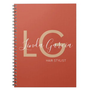  Hair Stylist Burnt Orange Beige Monogrammed     Notebook