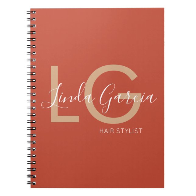  Hair Stylist Burnt Orange Beige Monogrammed     Notebook (Front)