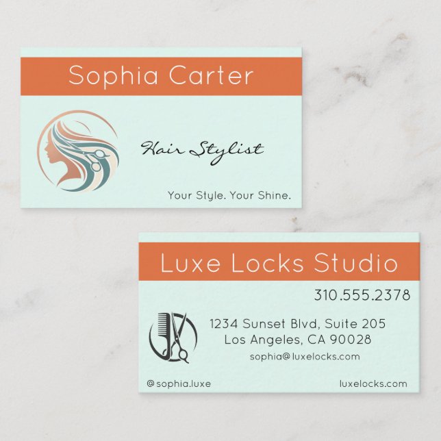 Hair Stylist Business Card Elegant Salon (Front/Back)