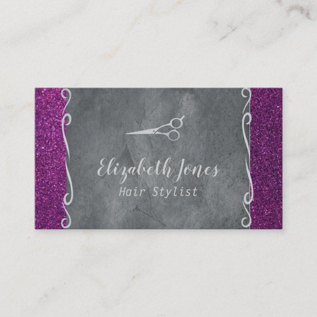Hair Stylist Business Card Purple Grey Modern (Front)