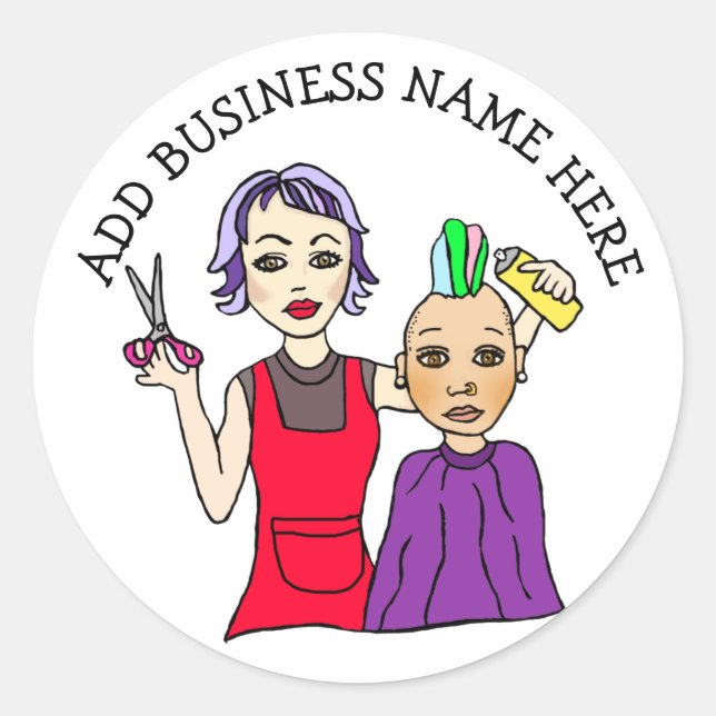 Hair Stylist Business Name Beauty Salon  Classic Round Sticker (Front)