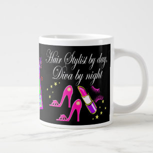 HAIR STYLIST BY DAY DIVA BY NIGHT PERSONALIZED LARGE COFFEE MUG