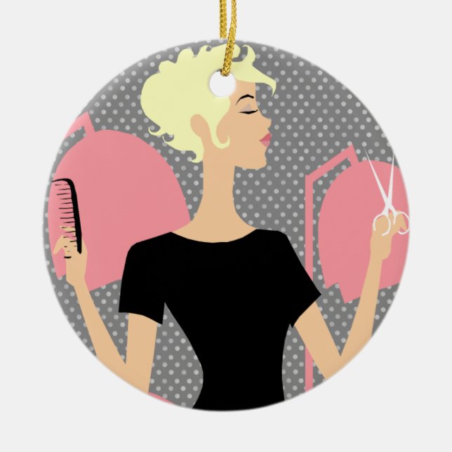 Hair Stylist Ceramic Christmas Ornaments (Front)