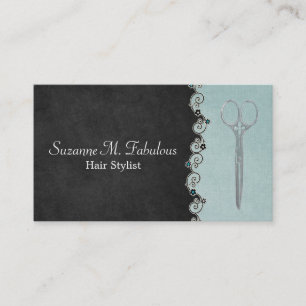 Hair Stylist Chic Black And Teal with Flower Vine Business Card