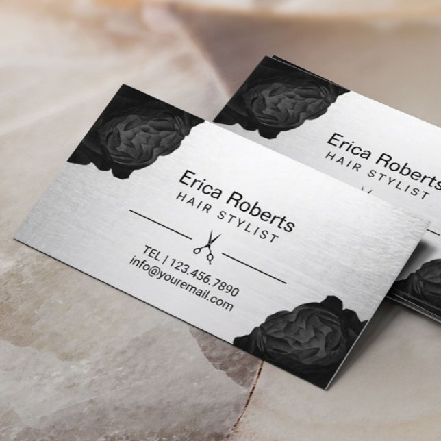 Hair Stylist Chic Black Floral Silver Appointment (Creator Uploaded)