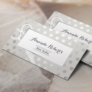 Hair Stylist Chic Silver Dots Elegant Linen Business Card