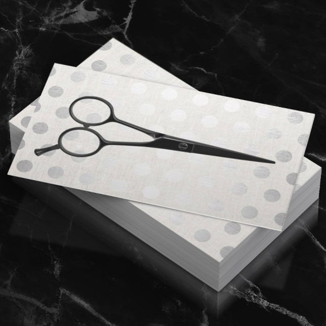 Hair Stylist Chic Silver Polka Dots Elegant Linen Business Card (Creator Uploaded)